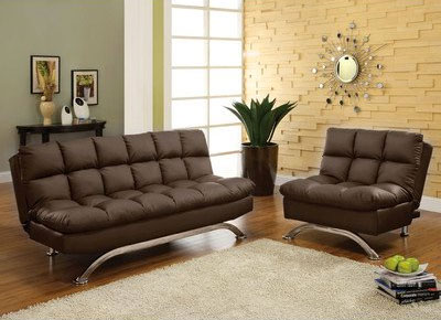 Aristo Futon Sofa and Chair Set in Chocolate Brown