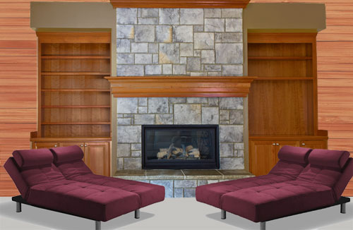 2 Double Loungers by Fireplace