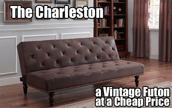 Brown Tufted Charleston Vintage Futon Beds in Living Room