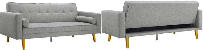 Grey Vintage Linen Futon Sofa Front & Back Views