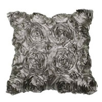 Gray Satin Rose Flower Pillow