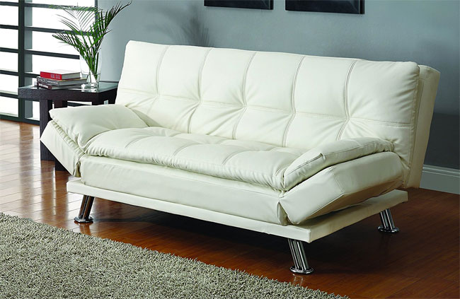 Coaster Futon Sofa Bed in White Faux Leather