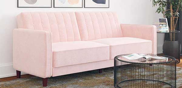 Ivana Pink Contemporary Futon Sofa with Vertical Stitching