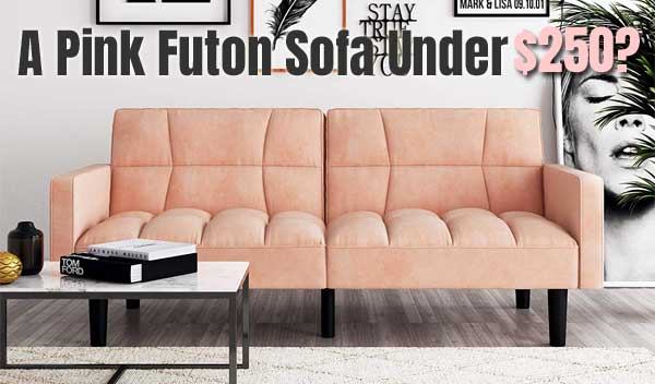 DHP Hayden Pink Futon Sofa with Soft Microfiber Cushions and Armrests