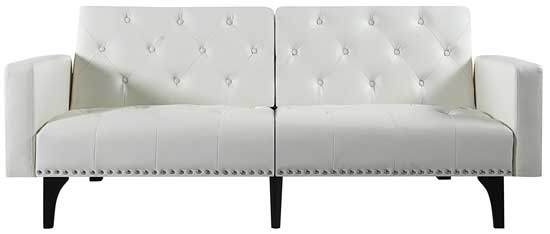 Divano Roma Tufted White Bonded Leather Futon Sofa