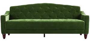 Novogratz Vintage Green Sofa with Tufted Velour Upholstery