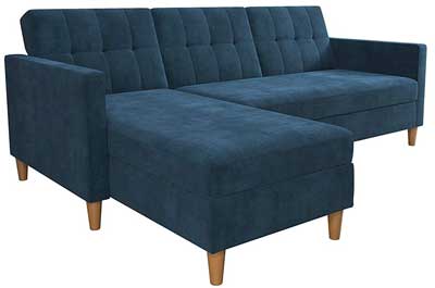 Blue Chenille Sectional Futon Sofa
