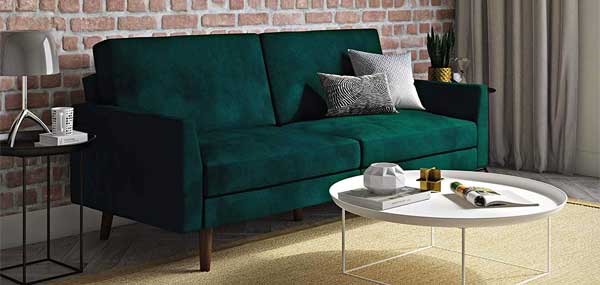 Dark Green Futon Sofa Bed with Arms