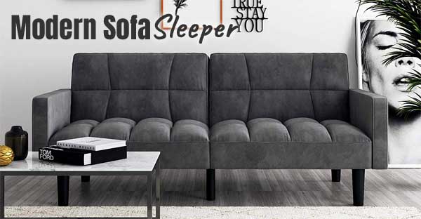 Grey Modern Sofa Sleeper with Tufted Cushions and Arms