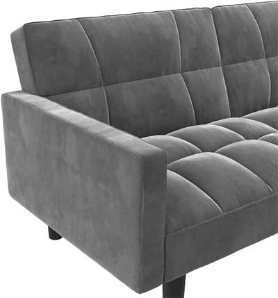 Soft Microfiber Tufted Upholstery on grey Futon Sofa Bed