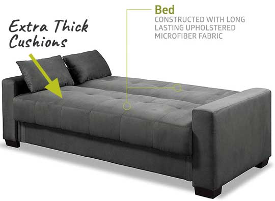 Extra Thick, Plush Microfiber Cushions on Futon Sofa Bed are Made with Long-Lasting Durable and Soft Fabric