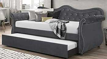Abby Vinage Style Daybed with Button Tufting, Velvet Fabric and Nailhead Trim