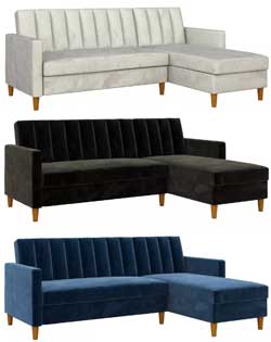 Velvet Sectional Sofa Colors: Grey, Black and Navy Blue