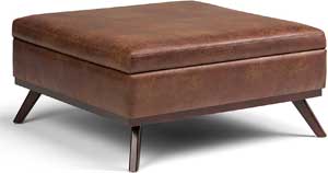 Distresses Faux Leather Mid Century Modern Ottoman Footrest with Storage