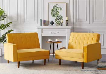 Contemporary Mid Century Modern Futon Chair Set in Yellow Upholstery