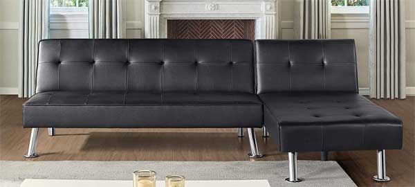 Black Faux Leather Klik Klak Sofa Set