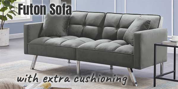 Cushioned Futon Sofa with Square Tufting, High Density Foam and Coil Springs