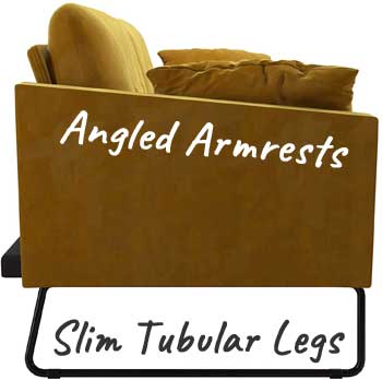 Modern Futon Features: Asymmetrical Angled Armrests and Slim Tubular Legs