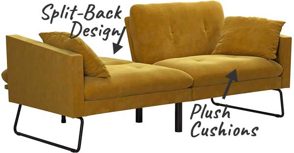 Plush Cushions and Split-Back Design on Mr Kate Sofa Futon